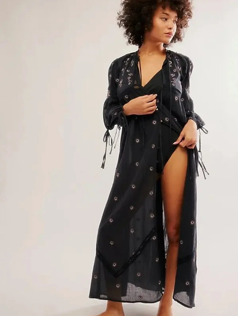 Free People Intimately Black Floral Chasing Spring Maxi Bodysuit, M, Embroidered - Picture 3 of 16